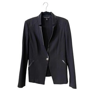White House Black Market Black Ponte Jacket Women's Size 4 Stretch One Button
